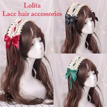 

2020 New Japanese Cute Girl Lolita Lolita Lace Headdress Cos MaidWomen's Chiffon Flower Hair Tie Hair Bow Chiffon Ponytail Clip