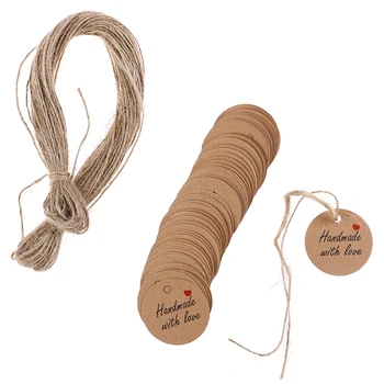 

100pcs/lot Handmade with Love Labels Hang Tags Blank Kraft Paper String Tag Labels Party Favors Gift