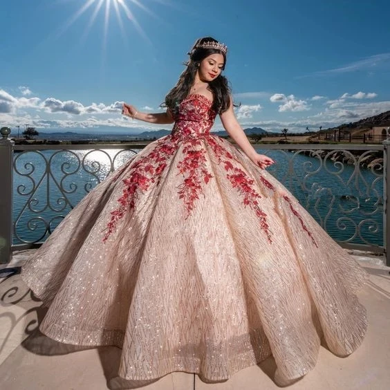 Wardian sag ikke Arena Dark Red Gold Quinceanera Dresses | Rose Gold Quinceanera Dresses - Red  Lace Dresses - Aliexpress