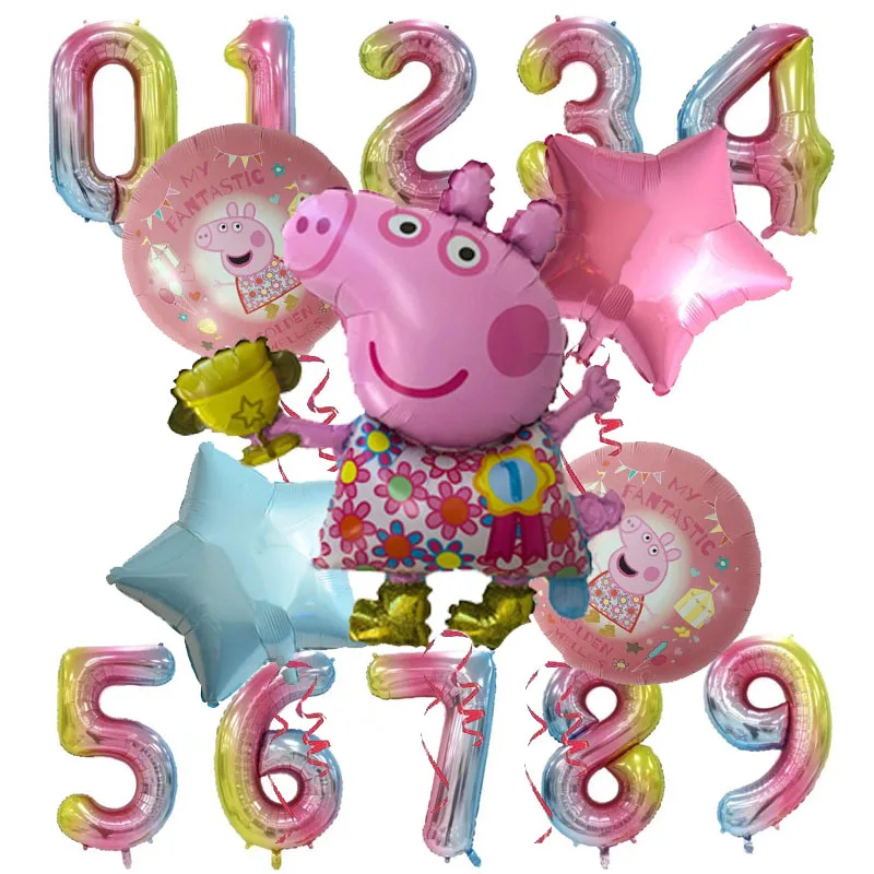 6 шт., воздушные шары из фольги с изображением Свинки Пеппы, 32 дюйма, номер, гелиевые шары для маленьких мальчиков и девочек, украшения для вечеринок и дня рождения, детские игрушки - Цвет: 6pcs