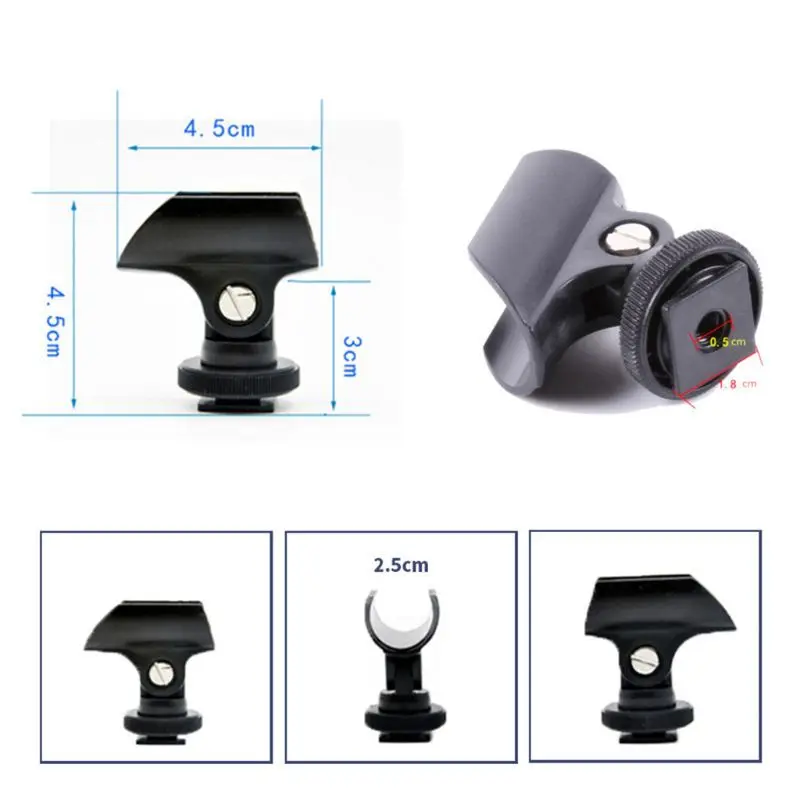 Microphone Clip Stand 19mm Plastic Mic Holder Clip Hot Shoe DSLR Camera