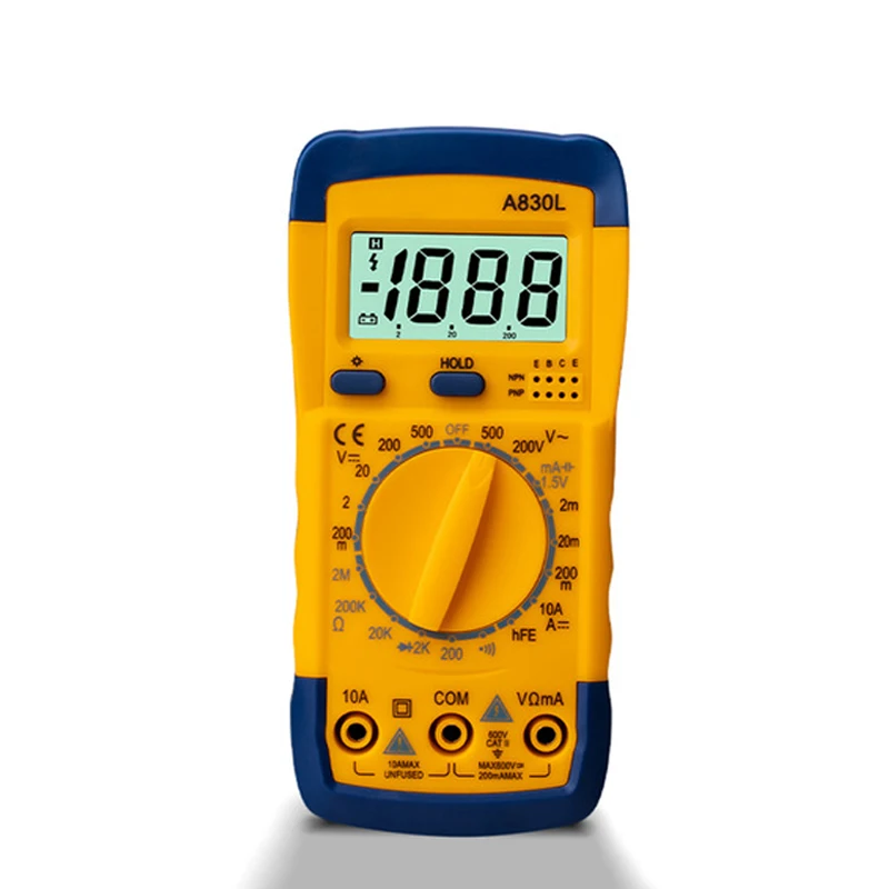 Yellow Blue A830L ЖК-цифровой мультиметр AC DC напряжение диод Freguency мультитестер ток световой дисплей с функцией зуммера - Цвет: Yellow Blue
