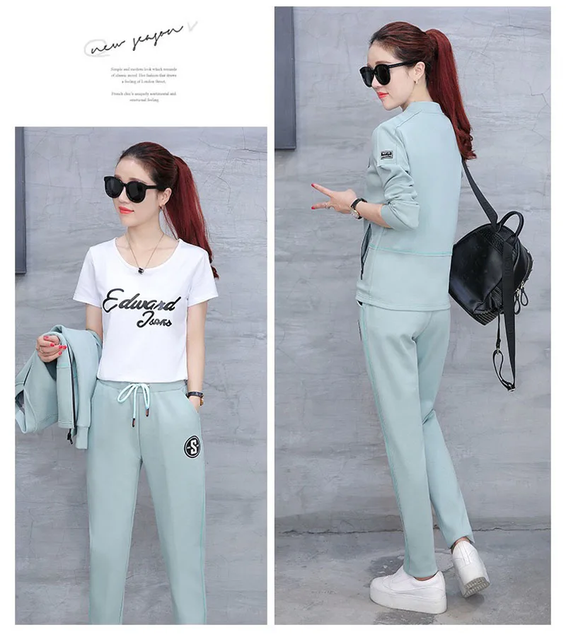 

2019 Fashion Women's high quality New Spring Autumn Loose Casual Suit With T-shirt Three-piece Suit women