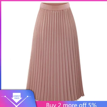 

Hot Sale Solid Color Skirts Womens Clothes Fashion Casual Jupe Femme Solid Pleated Elegant Midi Elastic Waist Skirt Falda #C11