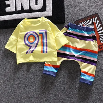 

Colorful Numbers 91 T-shirt SUMMER KIDS Short Sleeve T-shirt Short Pants Breeches Coordinates 100% Cotton BOY GIRL 1-7 Yrs Old