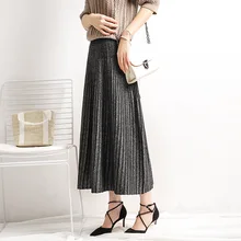 Осенняя юбка женская плиссированная юбка с высокой талией эластичная стрейч-юбки для женщин Элегантная длинная юбка Saia Faldas