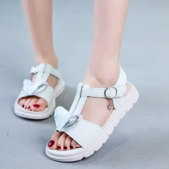 

Summer New Flower Girls Shoes Pu Leather Kids Sandals Non-slip Soft Bottom Baby Girl Beach Sandals Princess Shoes White Pink