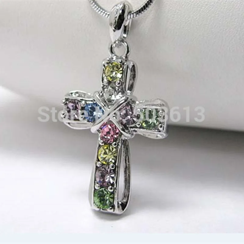 

12pieces Mix Color Crystal Rhinestone 3.0CM Alloy Cross Pendant Necklace xy121