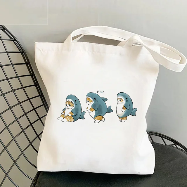 Cat Shark Shopping Bag Bolsa Compra Plegable Jute Bag Bolsa Shopper Bolso Shopping Handbag Bag Tote Reusable Net Ecobag Cabas 29582