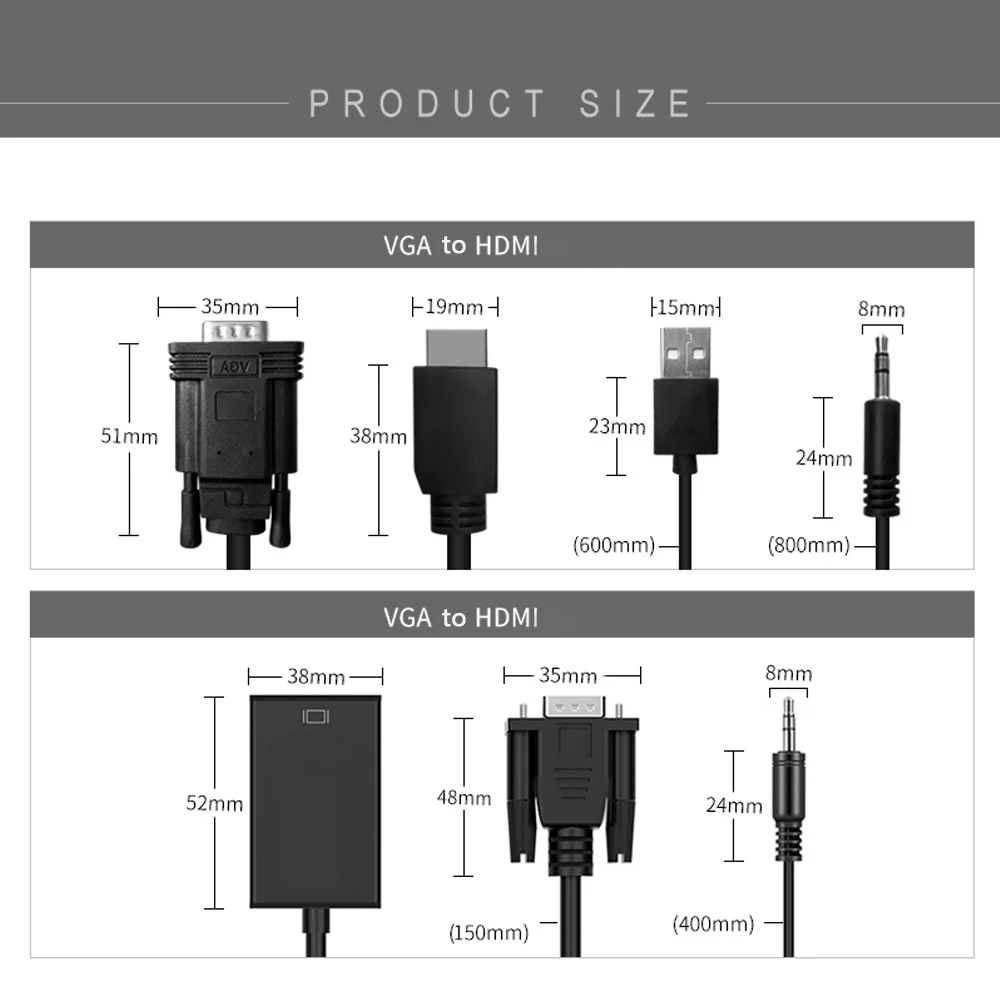VGA к HDMI кабель с аудио USB источник питания 1080P VGA HDMI адаптер конвертер мужчин и мужчин для ноутбук с HDTV проектор Ps3 Xbox