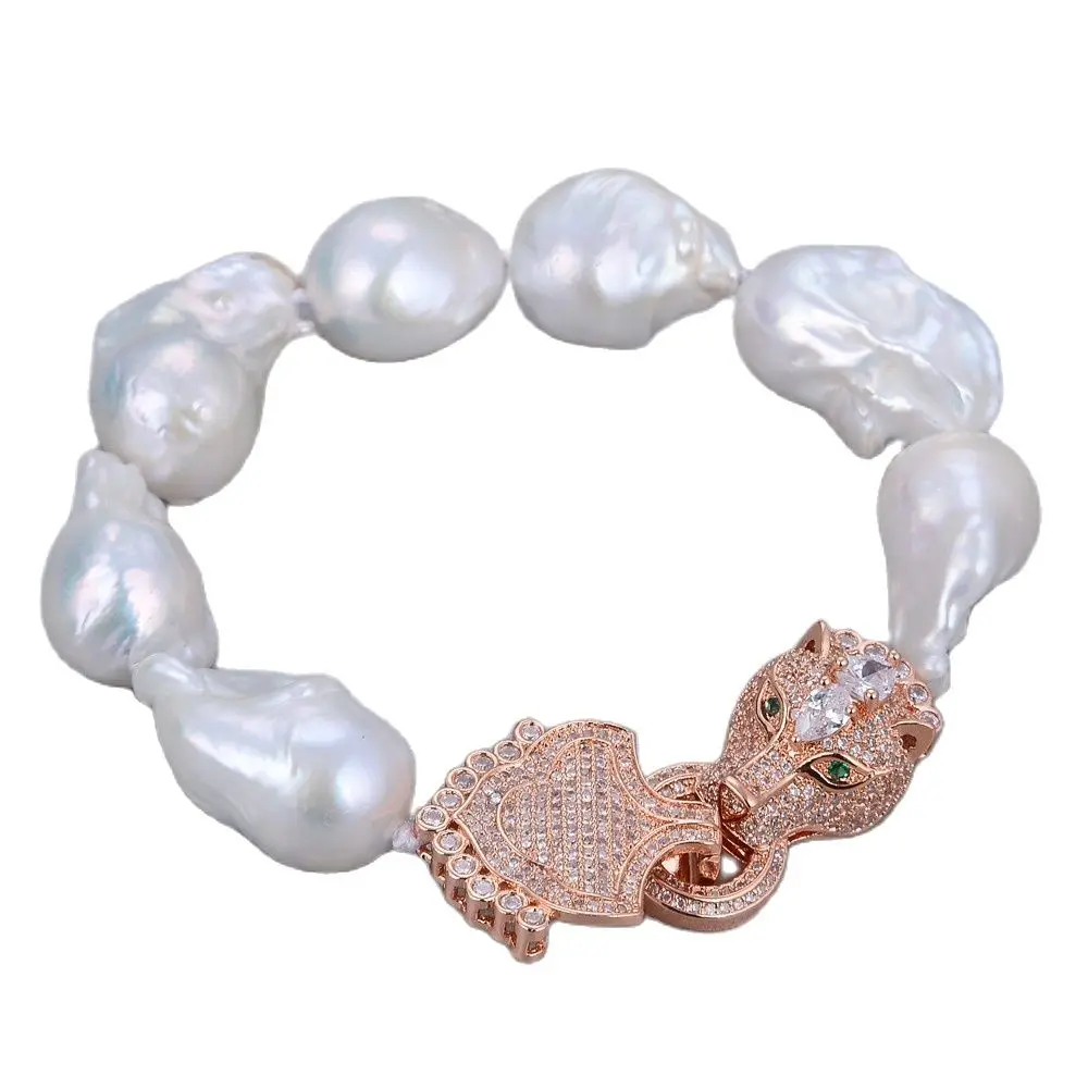 

GG Jewelry Natural Cultured White Keshi Baroque Pearl Bracelet Classic Handmade For Women