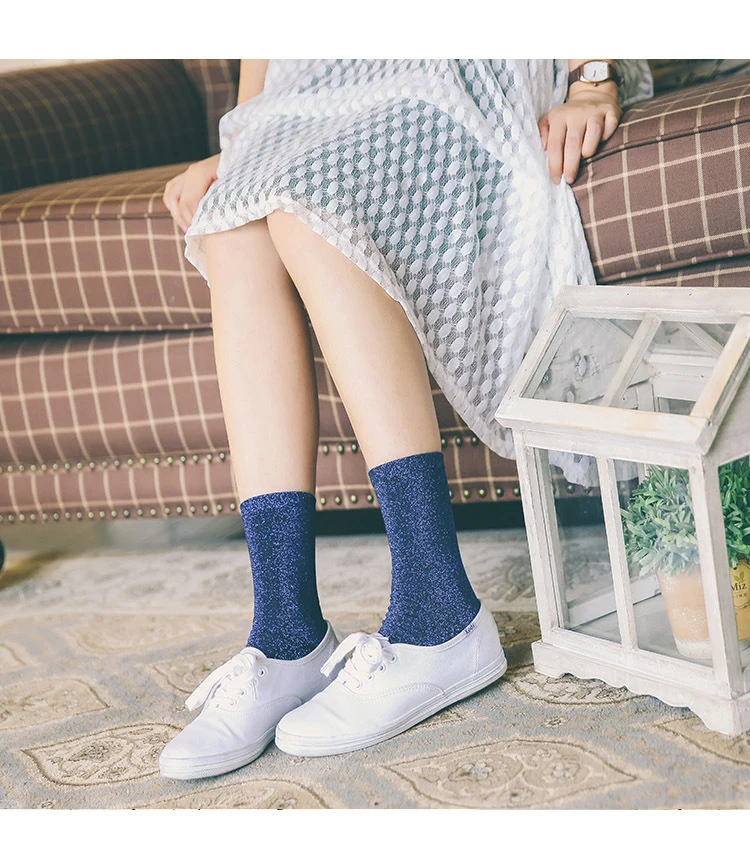 Женские винтажные серебряные корейские модные носки с блестками для девочек, ретро блестящие носки Harajuku, повседневные носки художественного дизайна для подарка, креативные