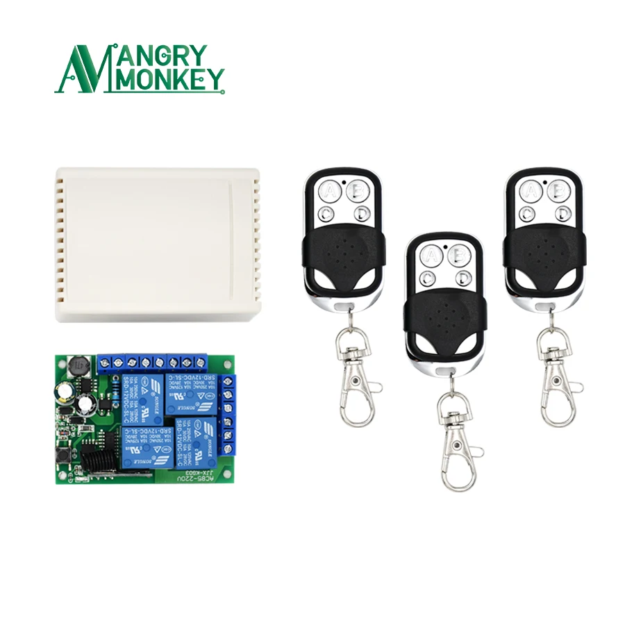 Angry monkey 433Mhz пульт дистанционного управления беспроводной переключатель AC 85V~ 250V 220V 4 chann релейный модуль приемника и 2 штуки управления 433 mhz