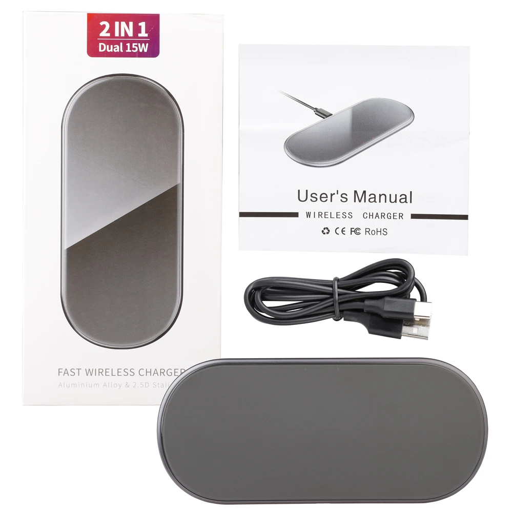 2 в 1 двойное Беспроводное зарядное устройство 15 Вт быстрая зарядная Зарядка для iPhone 8 X XS samsung S9 PLUS мобильный телефон qi-устройство