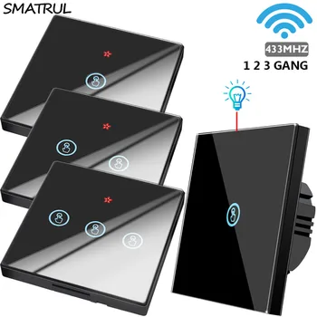 

SMATRUL 1 2 3 Gang Smart Wireless Touch Light Switch 433MHZ RF Remote Control Glass Screen Wall Panel 110V 220V Led Lamp On Off