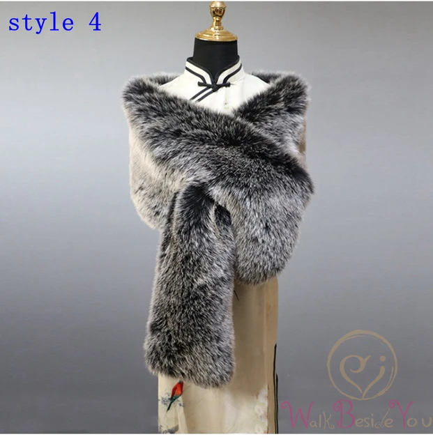 Women Fur Capes Champagne Wedding Bolero Faux Fur Stole Bridal Jacket Formal Party Shrug Walk Beside You Cape De Mariage style4