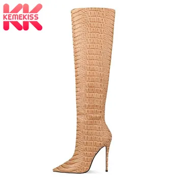 

KemeKiss Knee High Boots Women Designer Pointed Toe Sexy High Heels Long Boots Fashion Winter Shoes Women Footwear size 34-45