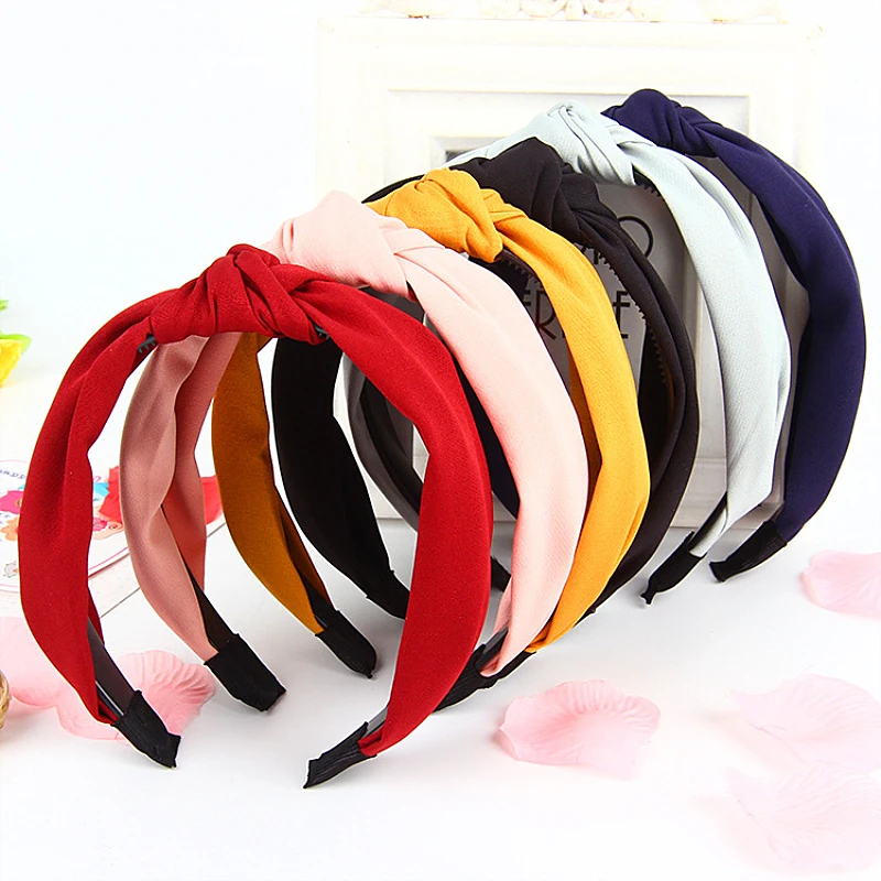 

Wide Silk Girls Hair Accessories Solid Color Women For Women Simple Knot Headbands Fabric Headdress Hair Band Hair Band