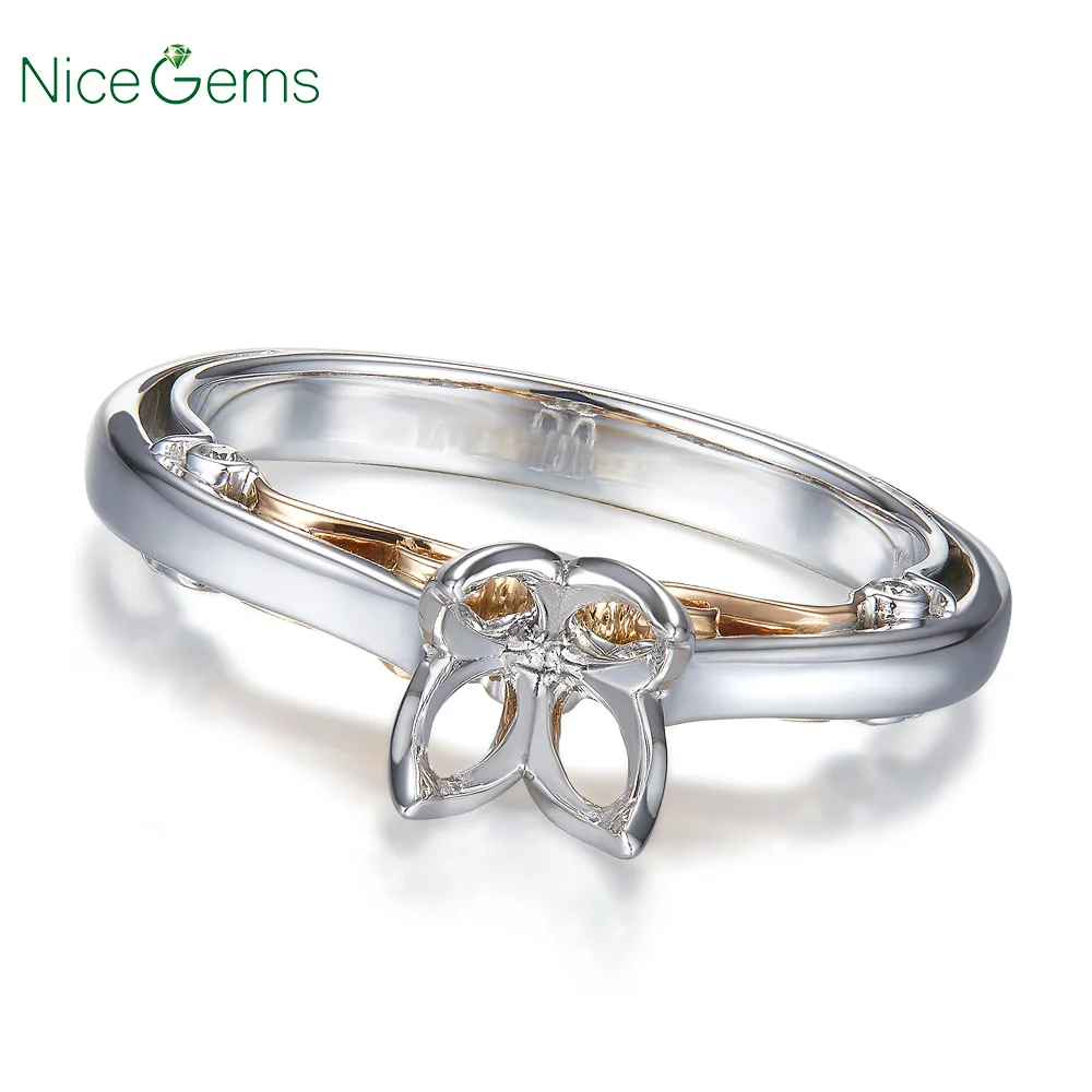 NiceGems 18 К белое золото и розовое тюльпан установка натуральный сапфир Муассанит