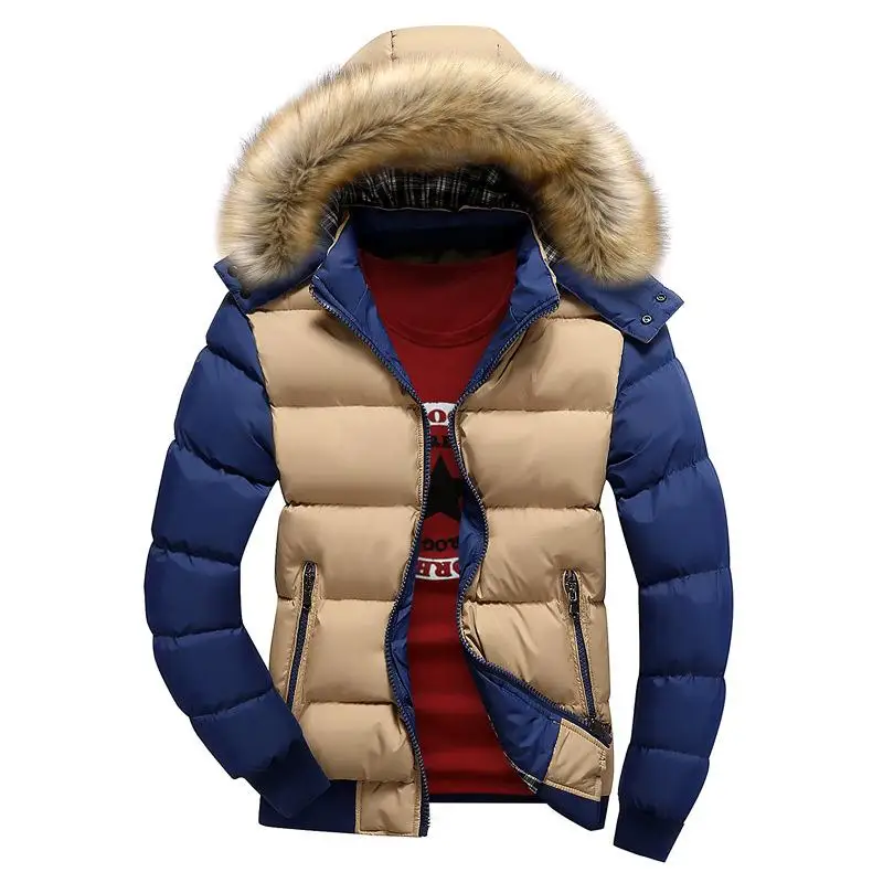 Winter Jacket Men Coat Casual Hooded Padded Parka Mens Artificial Fur Windproof Waterproof Patchwork Thick Jackets Male - Цвет: 5