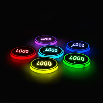 

AOGENIU 2Pcs Colorful LED Car Logo Drink Coaster Holder For Mercedes Ben Honda Buick Dodge Jeep for Cadillac Nissan Tesla Jaguar