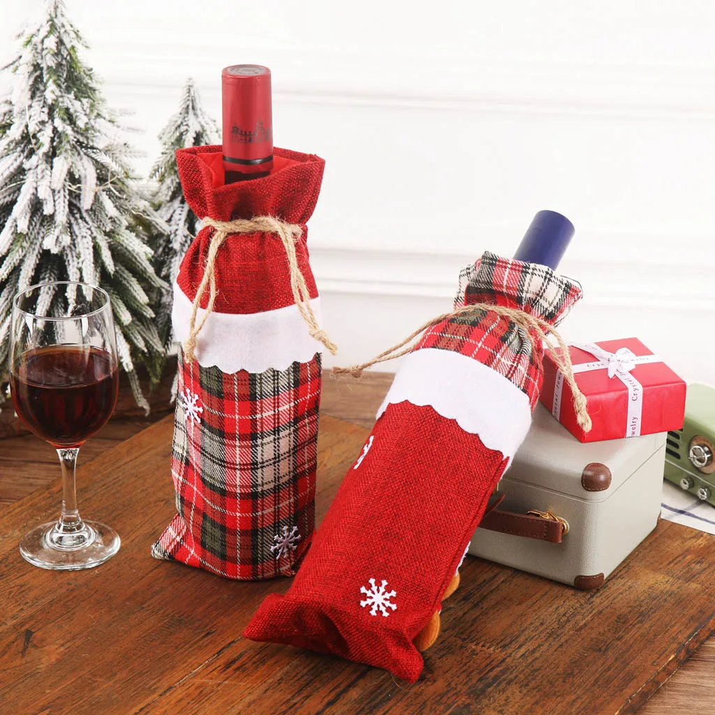 Рождественская бутылка вина сумка машина вышитые бутылки вина набор украшения стола аксессуары рождественские украшения