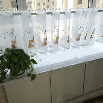 

Lovely bear owl cartoon embroidery half-curtain bay window lace curtain tulle for coffee kitchen room cortinas rideaux SP5638