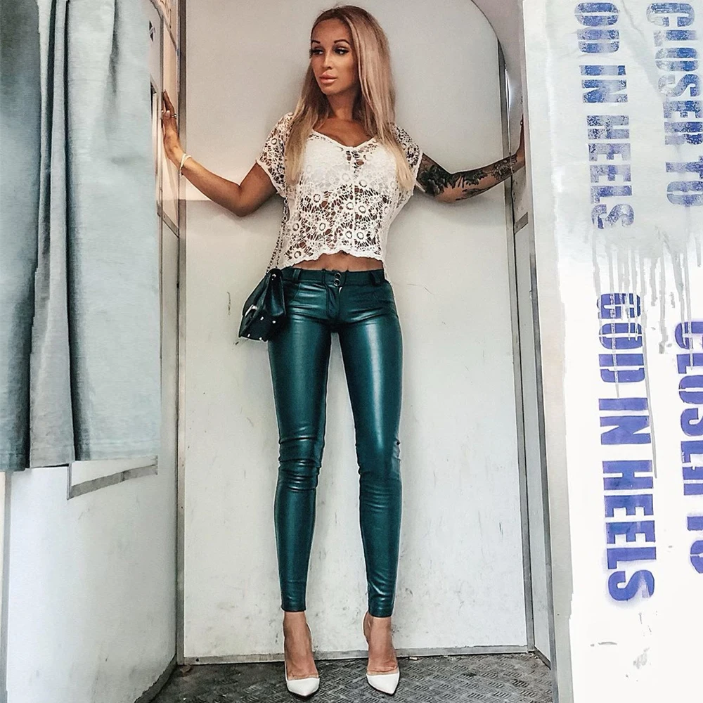 Shascullfites Faux Leather Workout Leggings Blue Leather Pants Mid Waist Stretch Casual Pants Women Push Up Lift Skinny Trousers 12v driving lights led work lights dual push button switch on off blue green backlit 32 5mm x 22mm for toyota withconnector wire