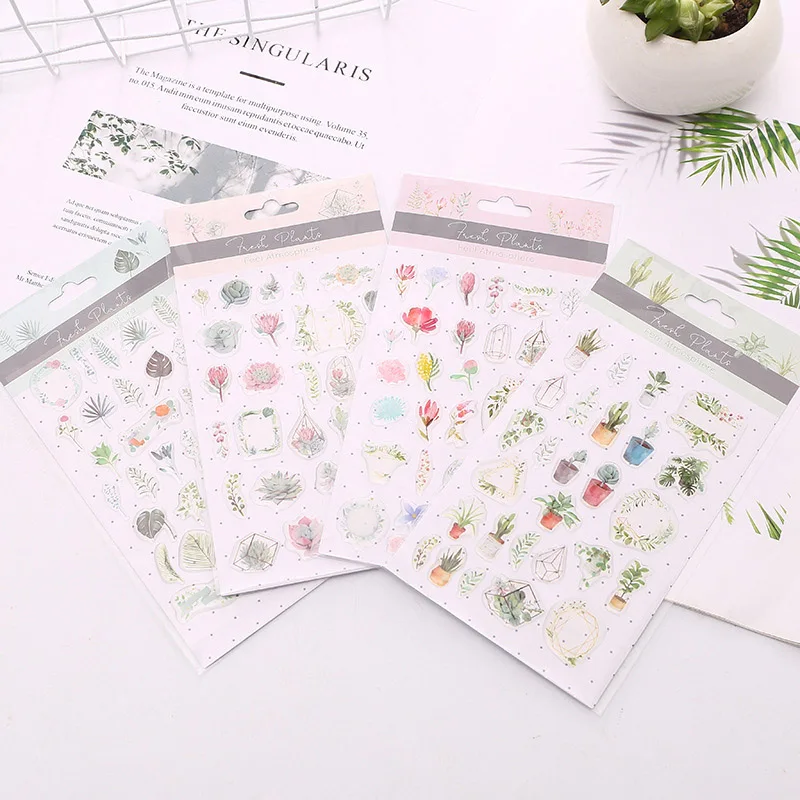 

6Sheets Kawaii Stationery Stickers Cute Plant Stickers Epoxy Adhesive Sticker For Kids DIY Scrapbooking Diary Albums Supplies