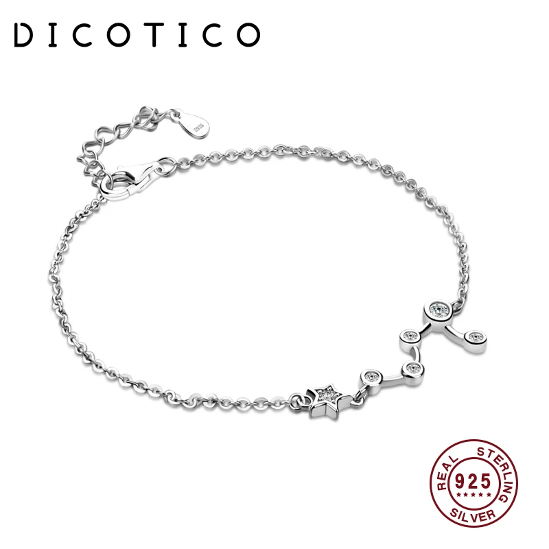 

DICOTICO Authentic 925 Sterling Silver Star Zircon Lobster Clasp Charm Bracelets For Women Femme Fine Jewelry