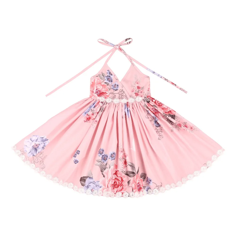 Flofallzique/Хлопковое платье с цветочным рисунком для девочек с кружевной отделкой; винтажная детская одежда с цветочным рисунком; вечерние платья для свадьбы; уличная одежда