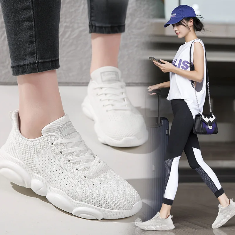

Fashion Mesh WOMEN'S Shoes New Style Sporty Women's White Shoes Summer Breathable Mesh bear xie