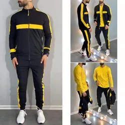Combinaison de sport et de loisirs pour hommes, ensemble deux pièces tendance, pull à manches longues, coutures de couleur Pure, fermeture éclair, printemps et automne 