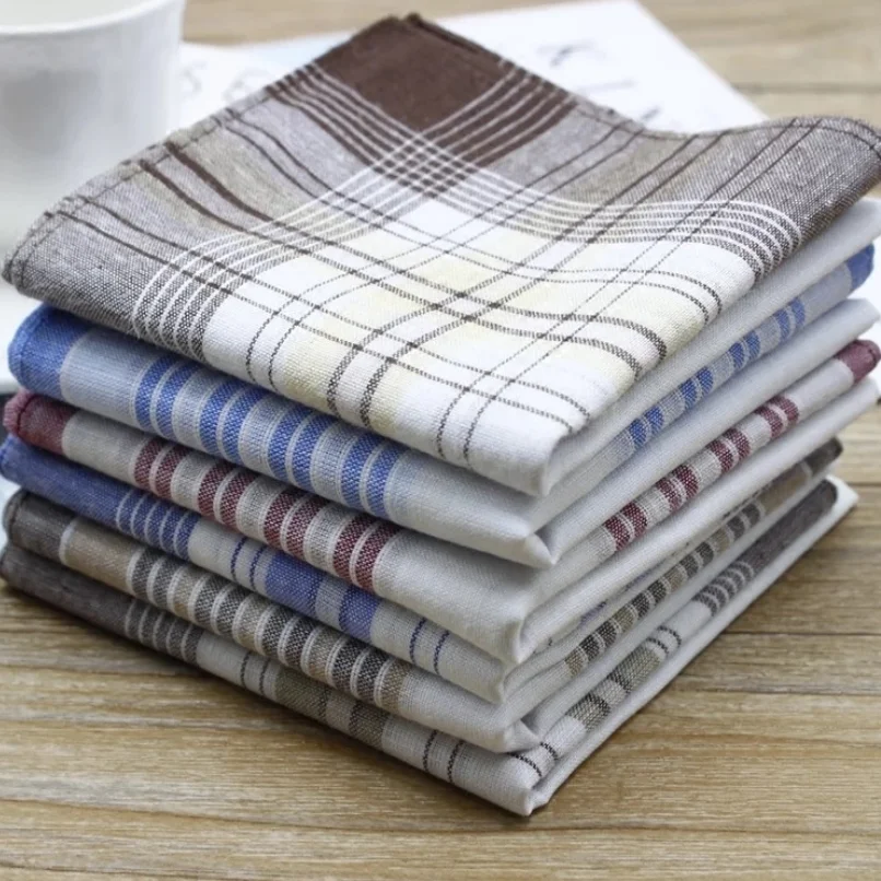 

Dozen Men Handkerchiefs 100% Cotton Hanky Classic Plaid Handkerchiefs