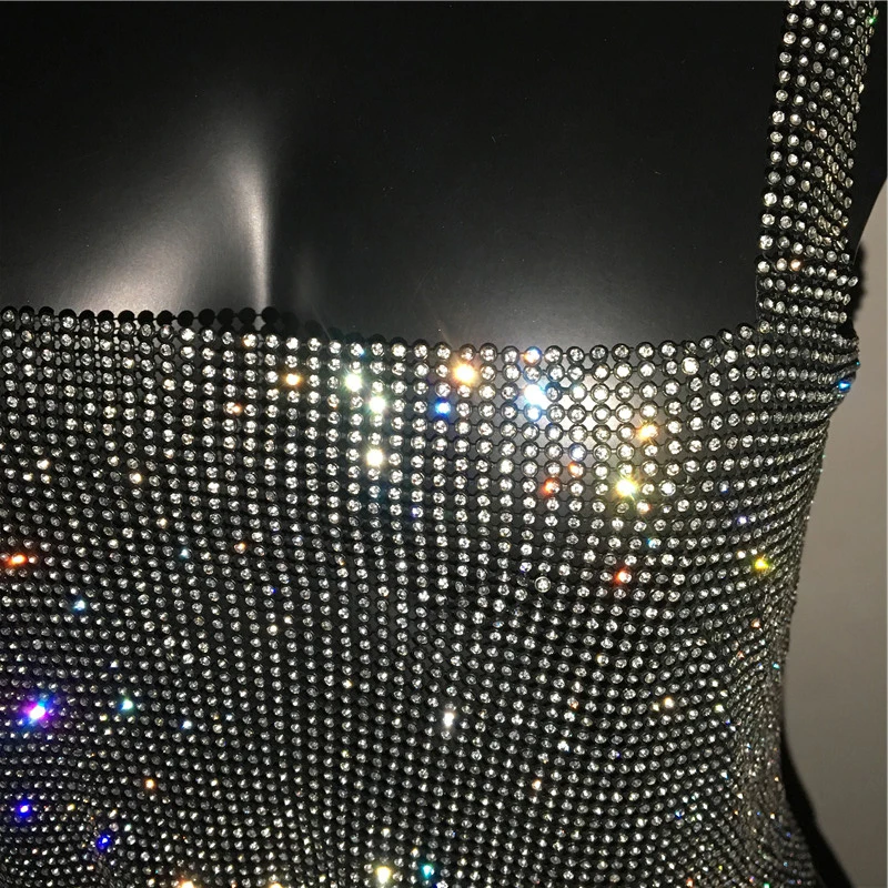 Bling Rhinestones Party Crop Top 2020 Fashion Solid Backless Straps Full Diamonds Sequins Cami Cropped Top for Women