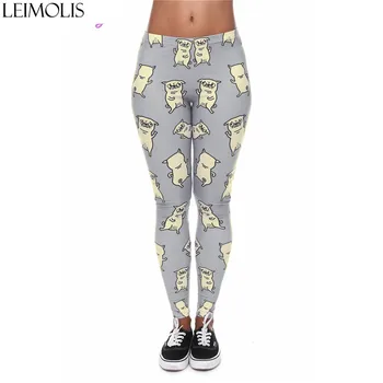 

LEIMOLIS 3D print Cartoon pug dog gray fitness push up workout leggings women Harajuku High Waist punk rock sexy leggins