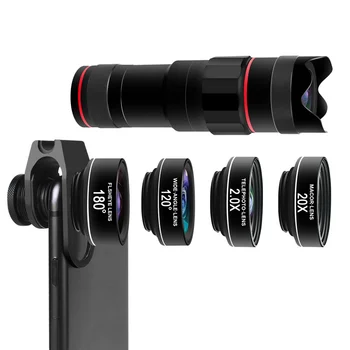 

5 In1 HD 4K Mobile Phone Camera Lens Kit 18X Telephoto Lens with Fish Eye Wide Angle Macro 2X Telescope Lenses for Smartphones