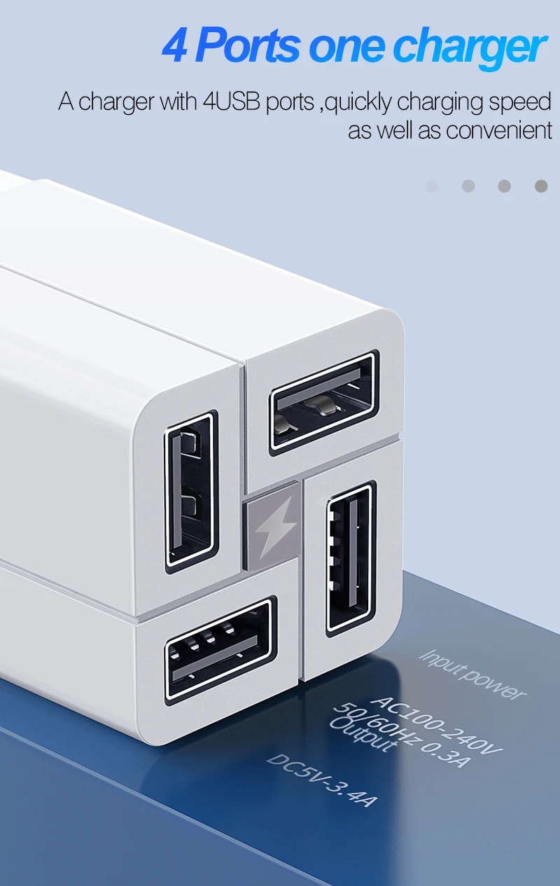 WK 3.4A быстрое зарядное устройство 4 порта USB зарядное устройство для iPhone 11X7 8 huawei Xiaomi samsung Tablet быстрое настенное зарядное устройство адаптер США