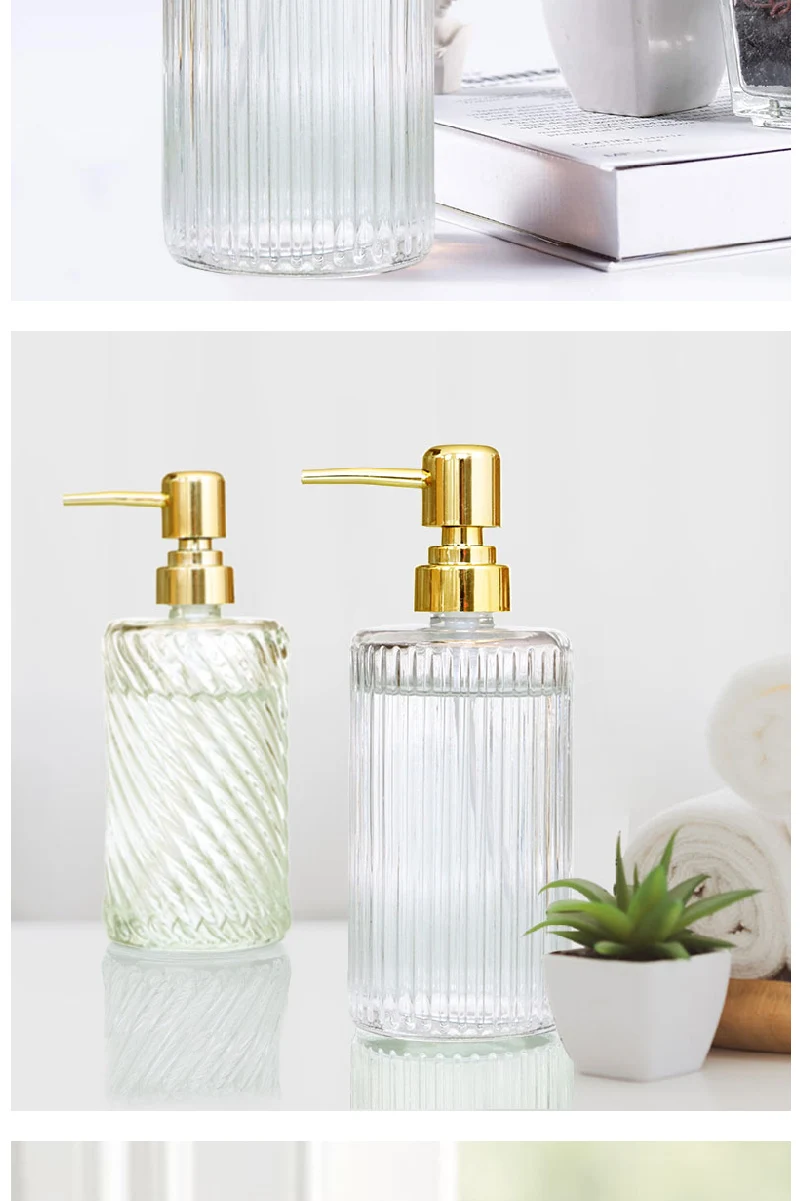 Glass Hand Sanitizer Bottle With Gold Pump For Bathroom Soap_voghion.com
