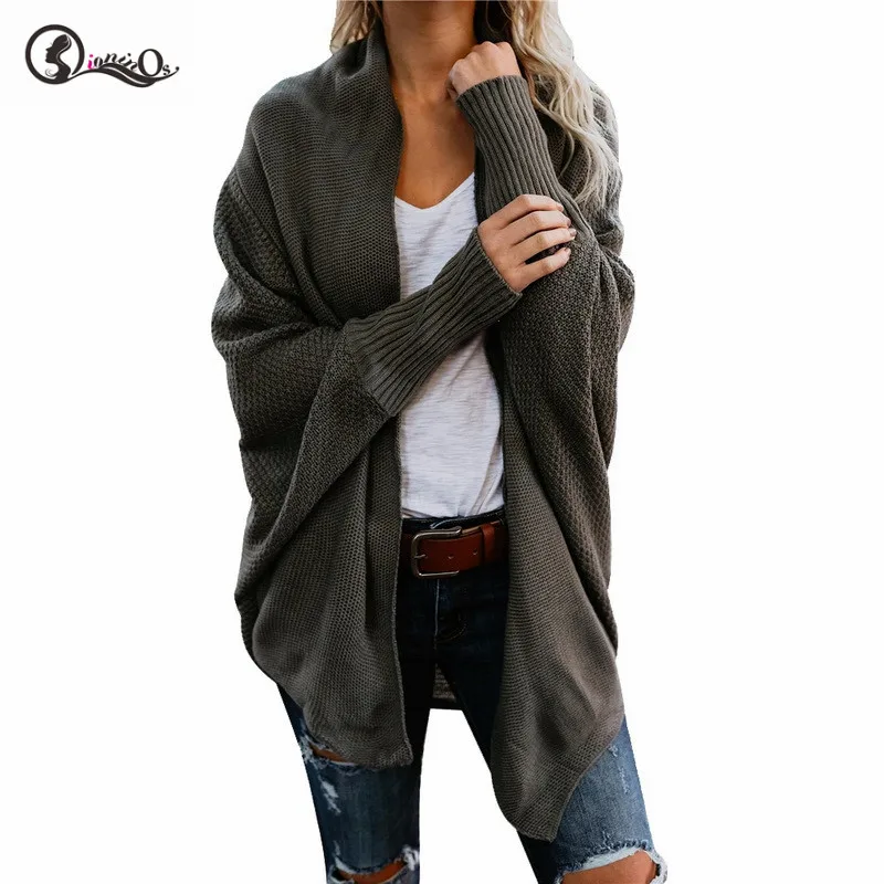 A Autumn Women Knit Cardigans Sweater Coat Solid Coloe New Loose Bat Sleeve Sweater Coat Ladies Sweater - Цвет: A