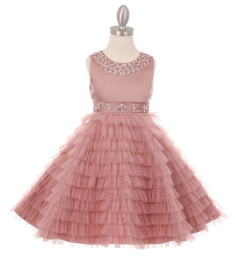 Pink/Green/Silver Layers Flower Girls Dresses Girls Pageant Dresses Little Girls Christmas Gown Custom Made Size