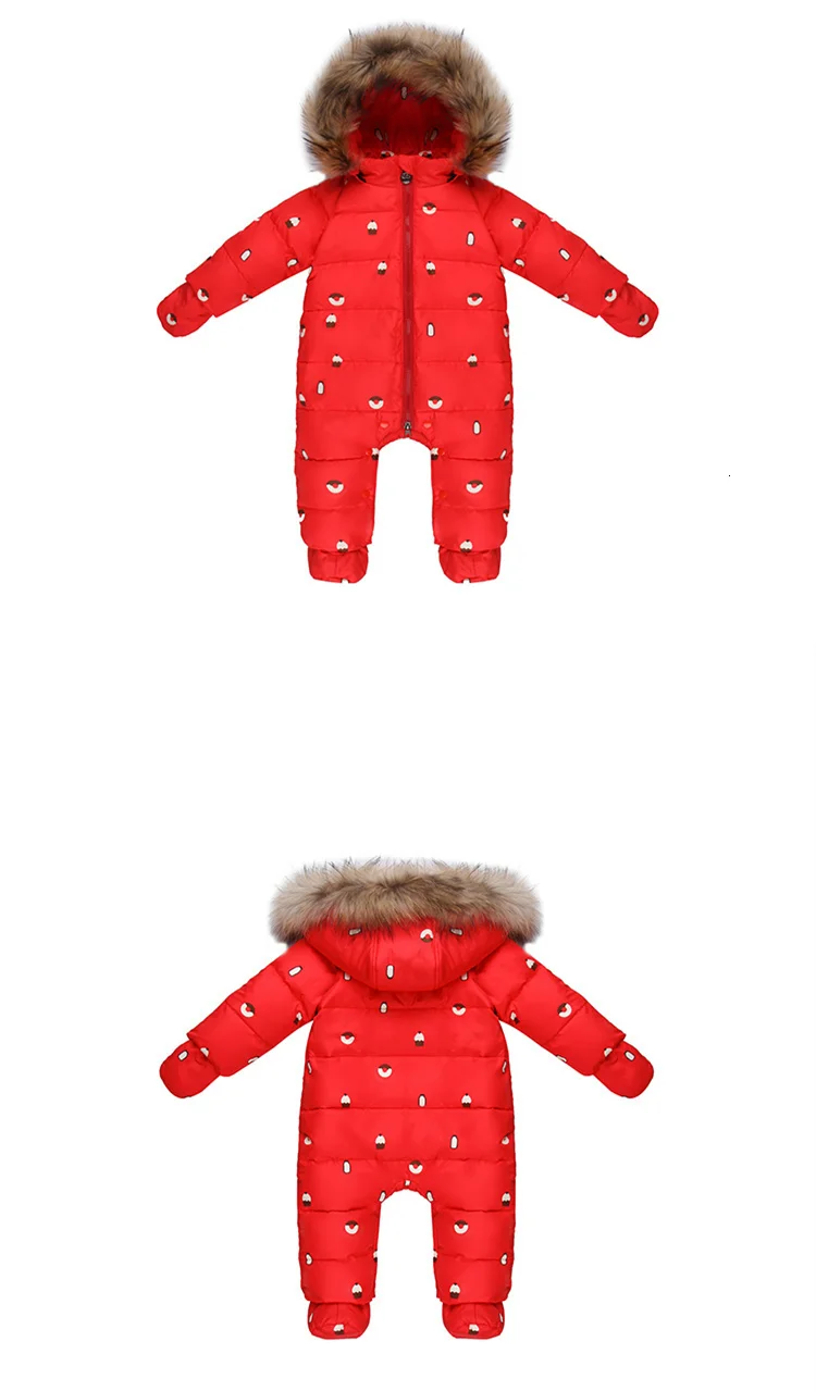 Комбинезон для новорожденных, детская зимняя одежда для малышей Зимний комбинезон, натуральный мех, 90% утиный пух, куртка для девочек, пальто парка для мальчиков, комбинезоны, комбинезоны