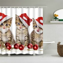 Рождественская душевая занавеска с рисунком кота для ванной комнаты, моющаяся декоративная занавеска для ванной, водонепроницаемая полиэфирная занавеска для ванной
