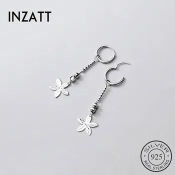 

INZATT Real 925 Sterling Silver Flower Chain Tassel Dangle Drop Earrings For Fashion Women Party Bohemian Fine Jewelry Gift