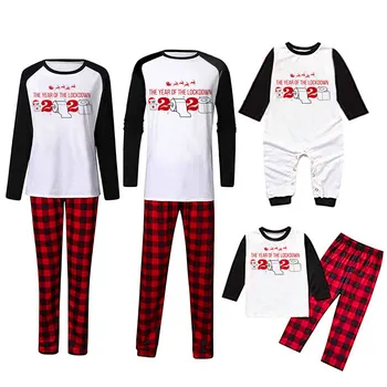 買取 クリスマスファミリーパジャマセット大人の子供パジャマパジャマ2個セット鹿プリントトップス + チェック柄パンツクリスマス家族マッチング衣装