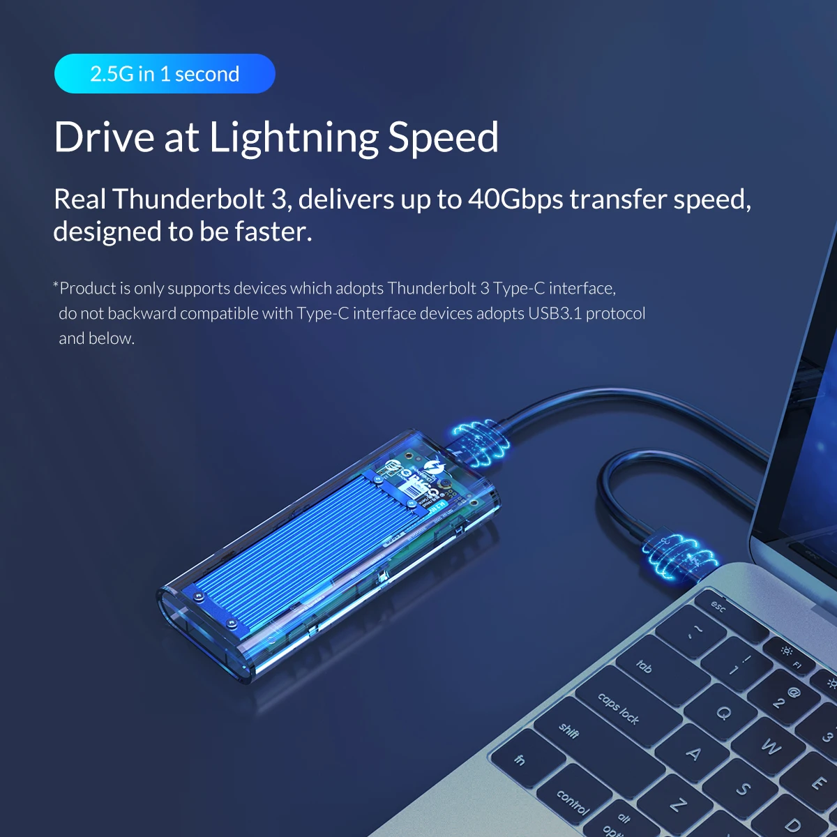 ORICO Thunderbolt 3 M.2 NVME SSD корпус 40 Гбит/с 2 ТБ прозрачный USB C SSD чехол с 40 Гбит/с C до C кабель для Mac Windows