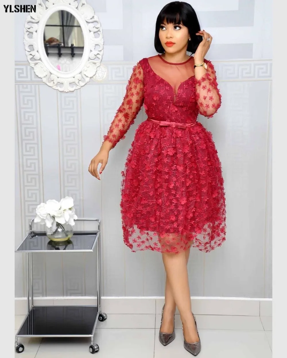 African Dresses for Women Dashiki 2019 New African Dress Africa Clothes Bazin Sexy Embroidered Glitter Robe Africain Grown 05