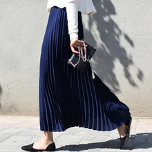 Мода осенние женские длинные юбки плиссированные Зимние Повседневные макси юбки с высокой талией для дам faldas mujer saias темно-синий розовый