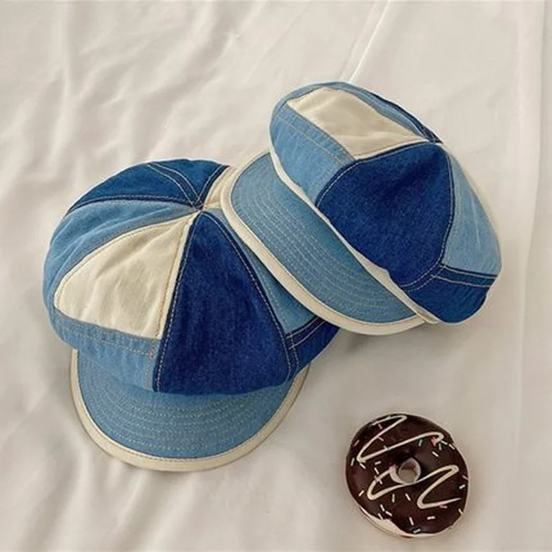 best mens beret Spring and Autumn Japanese Cowboy Baseball Hat Patchwork Contrasting Color Newsboy Hat Thin Breathable Octagonal Hat Women's Hat man in beret Berets
