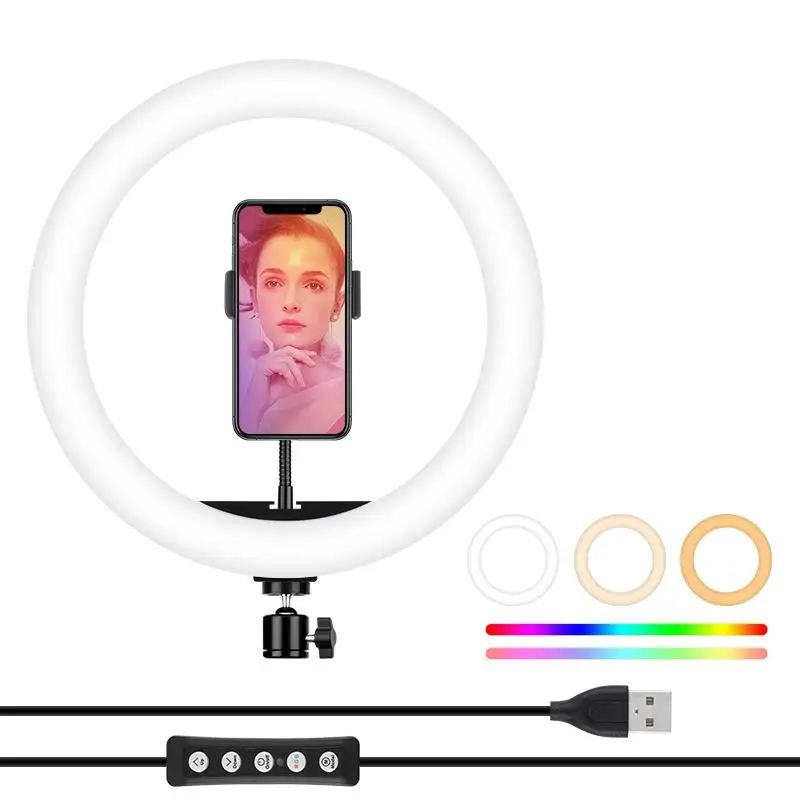 

6/810/12 Inch LED Ring Light For IPhone Samsung Mobile Phone Mini Camera Light With Holder For Live Video Makeup Lighting